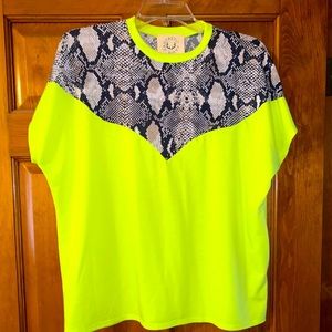 Neon yellow shirt with snakeskin accident